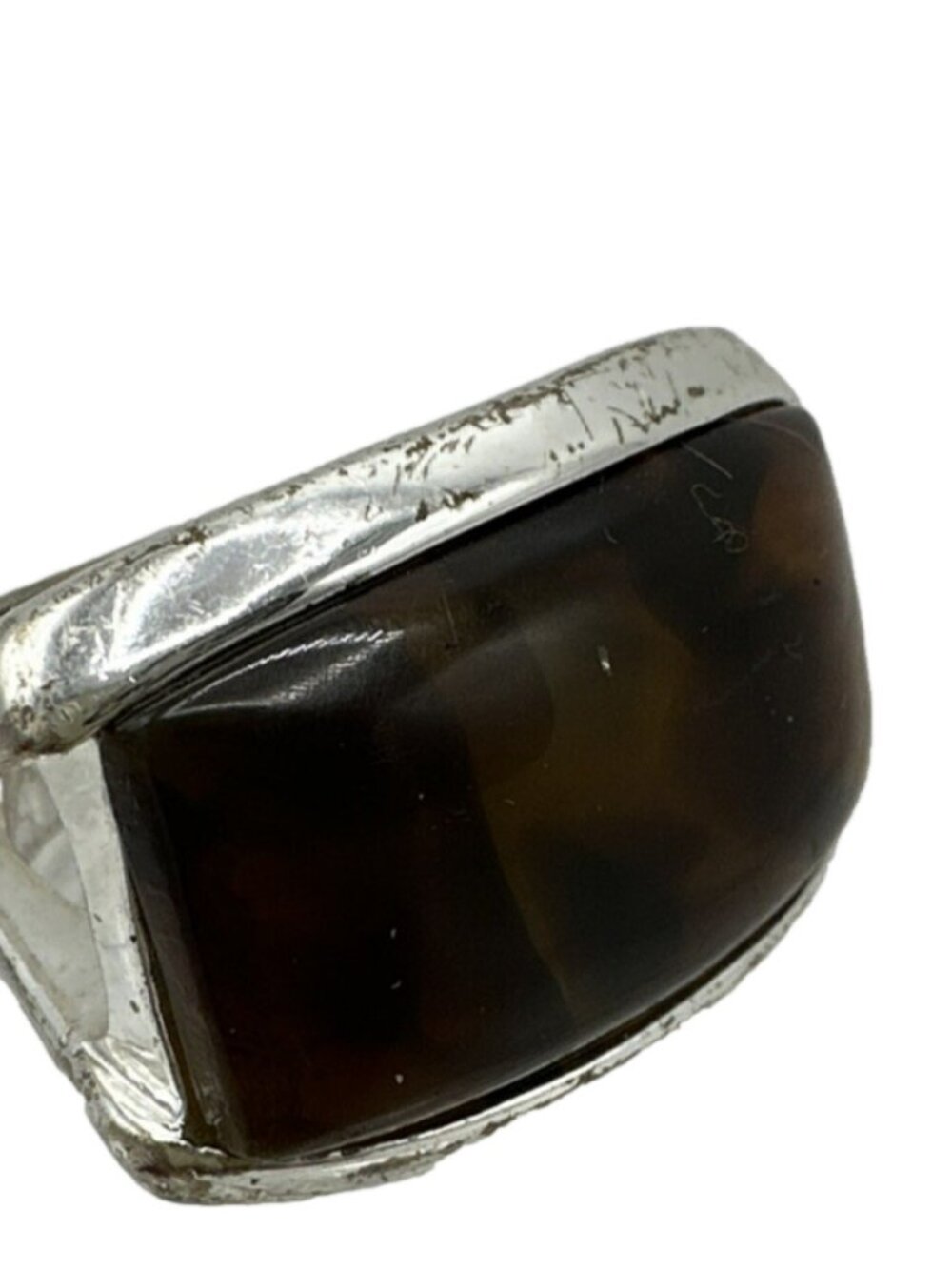 Chunky Ring Artificial Cats Eye Silver Tone Size 8 Statement Boho Witchy